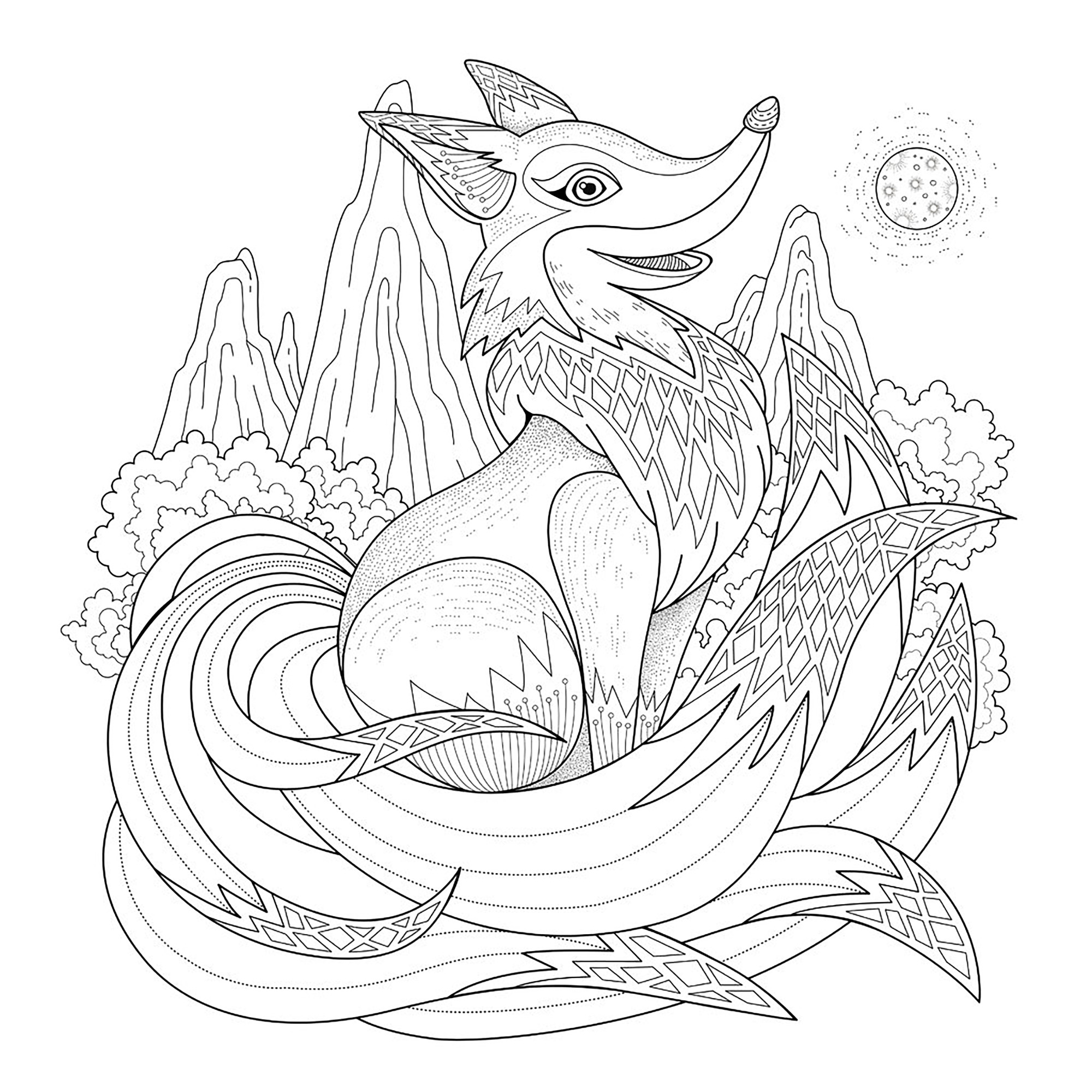 Graceful fox coloring page in exquisite style, Artist : Kchung   Source : 123rf