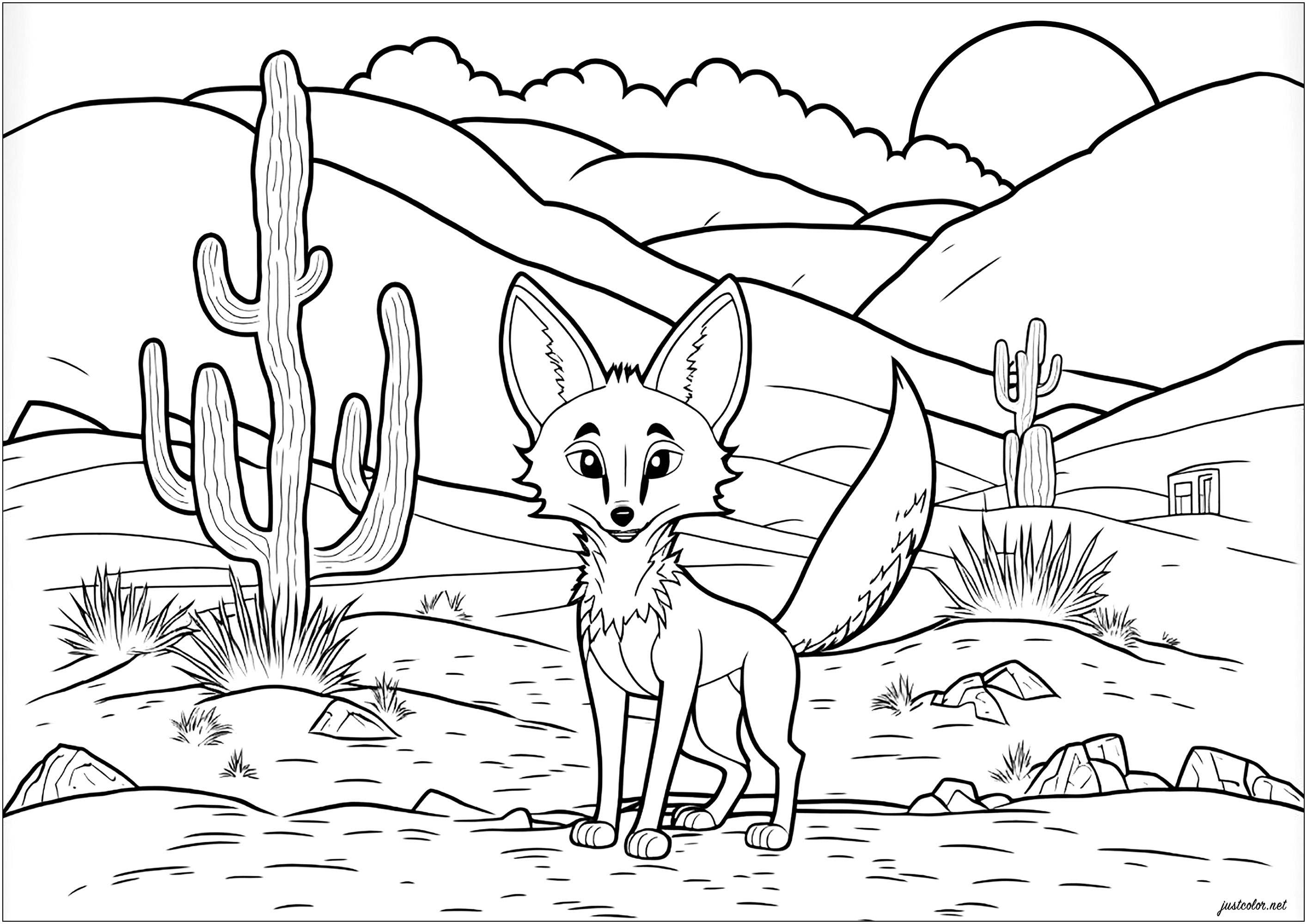 Smart desert fox to color. Like the bold fox, trust your instincts and your ability to overcome challenges to achieve your dreams.