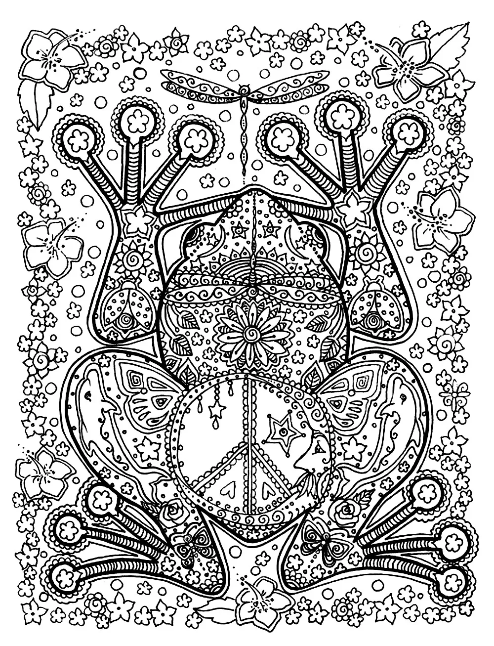 Animals big frog (Printable Coloring Page for adults)