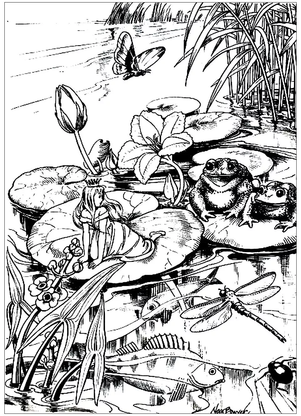 Frog princess (Printable Coloring Page for adults)