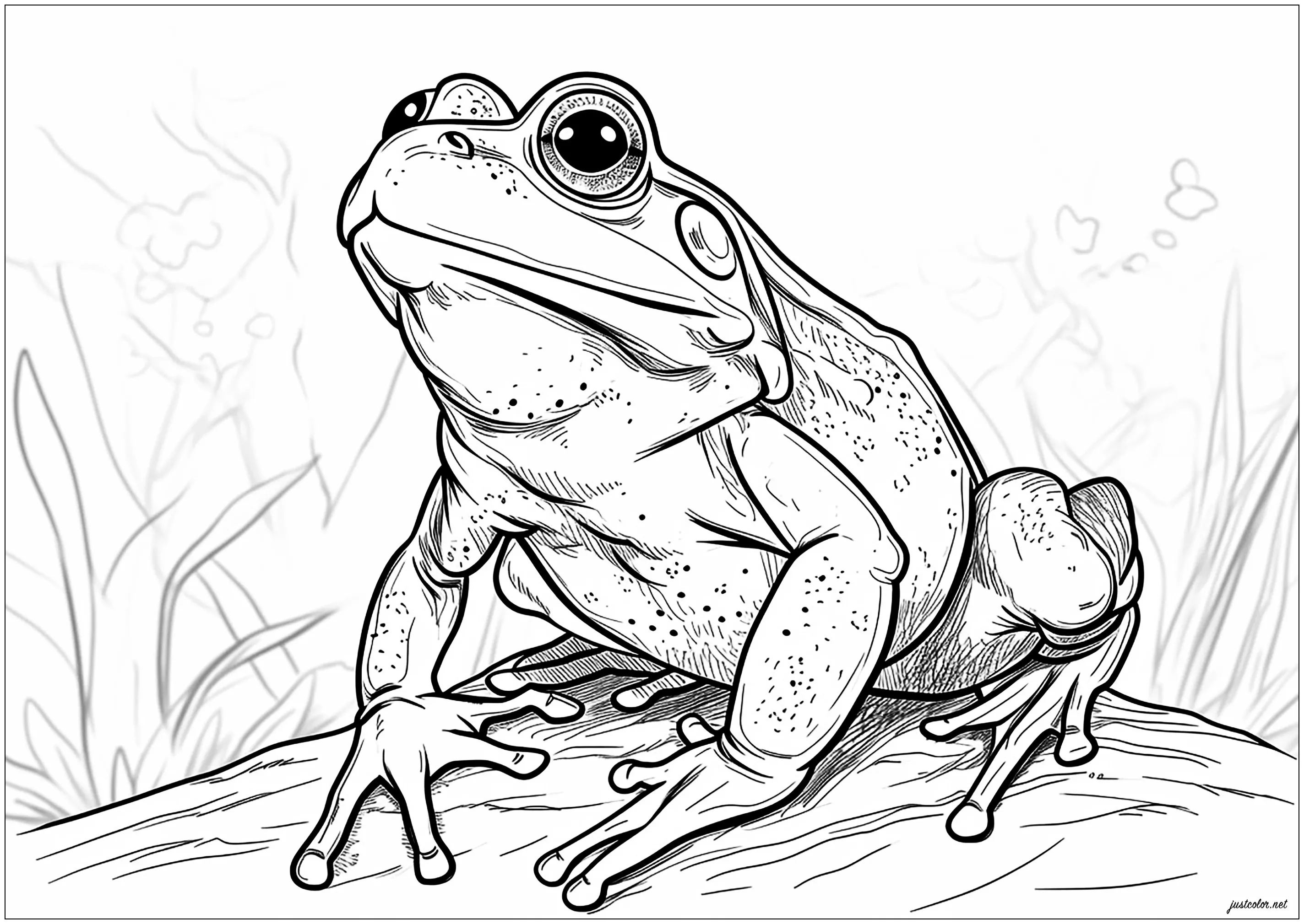 Frog on a branch (Printable Coloring Page for adults)