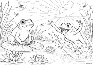 Frogs in summer frolic