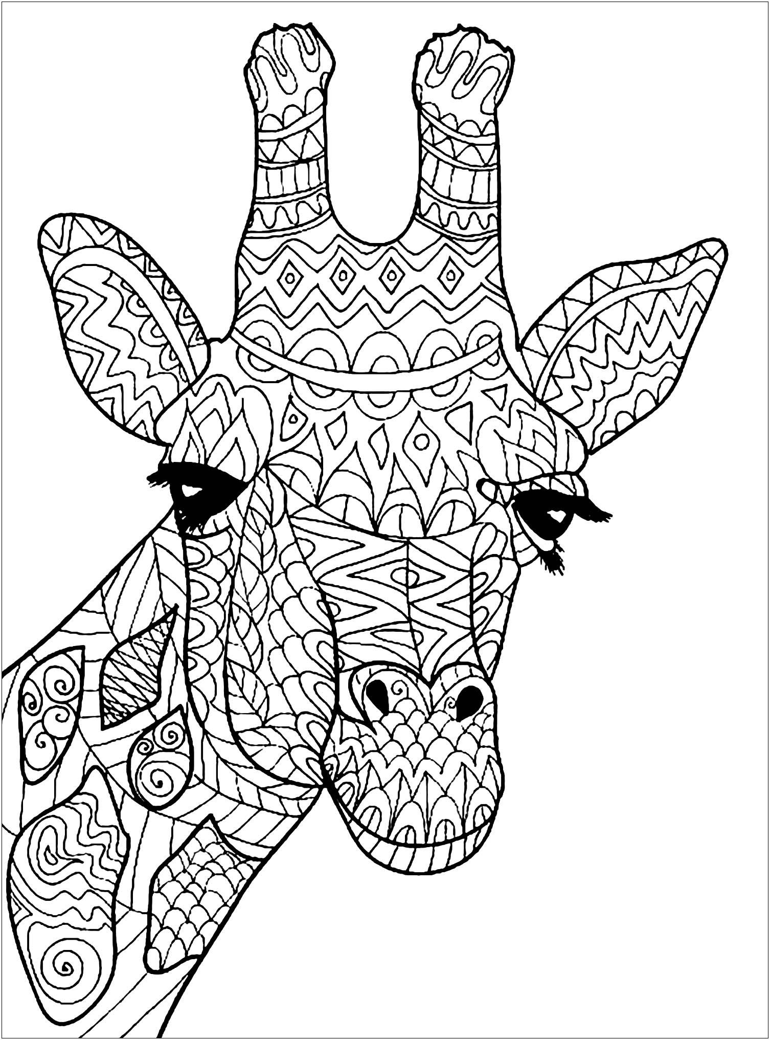 Color this beautiful Giraffe head with cute patterns