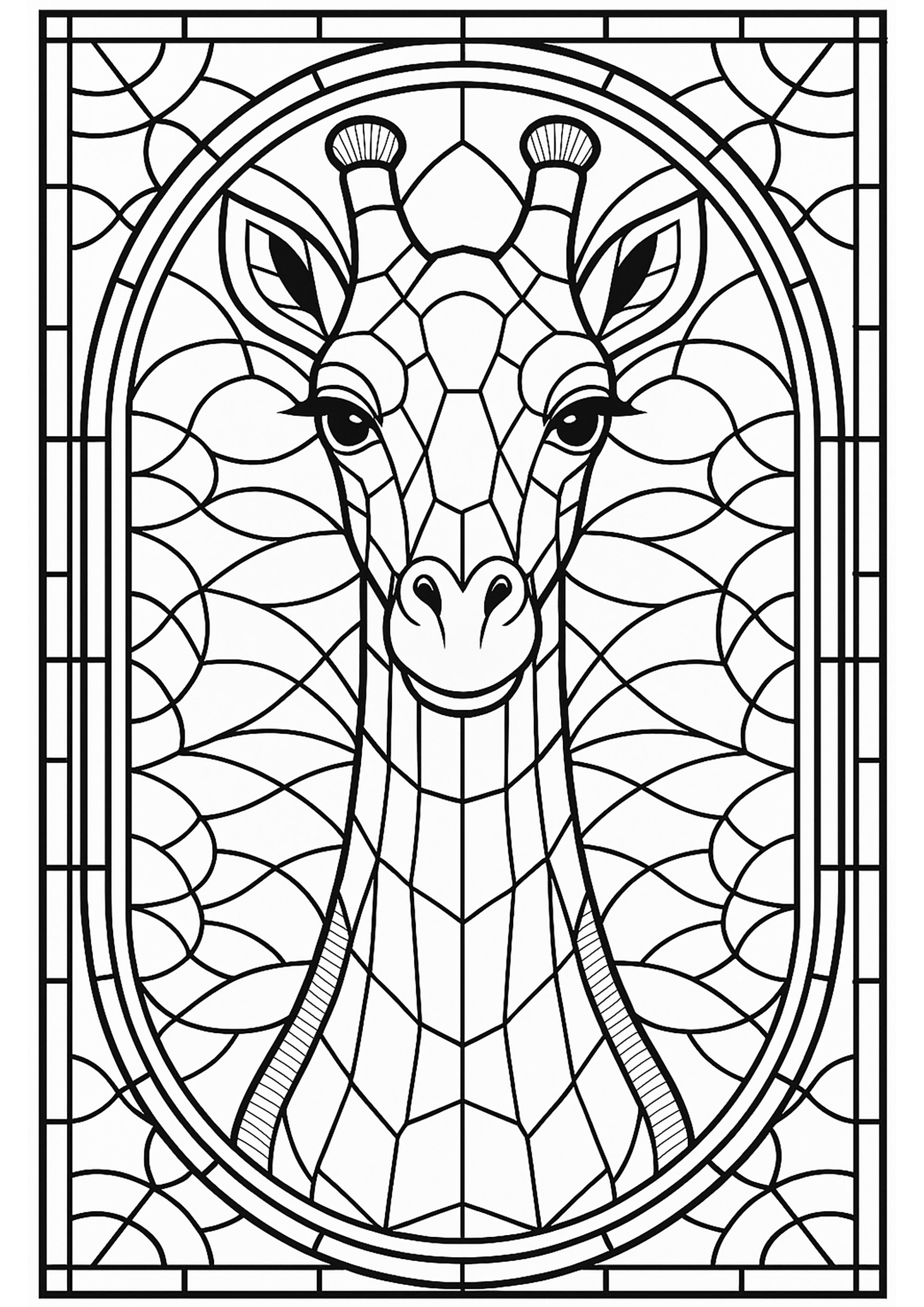 Coloring Page : Stained glass window depicting a giraffe Printable Coloring Page for adults : Stained glass window depicting a giraffe