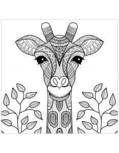 coloring-giraffe-head-with-leaves