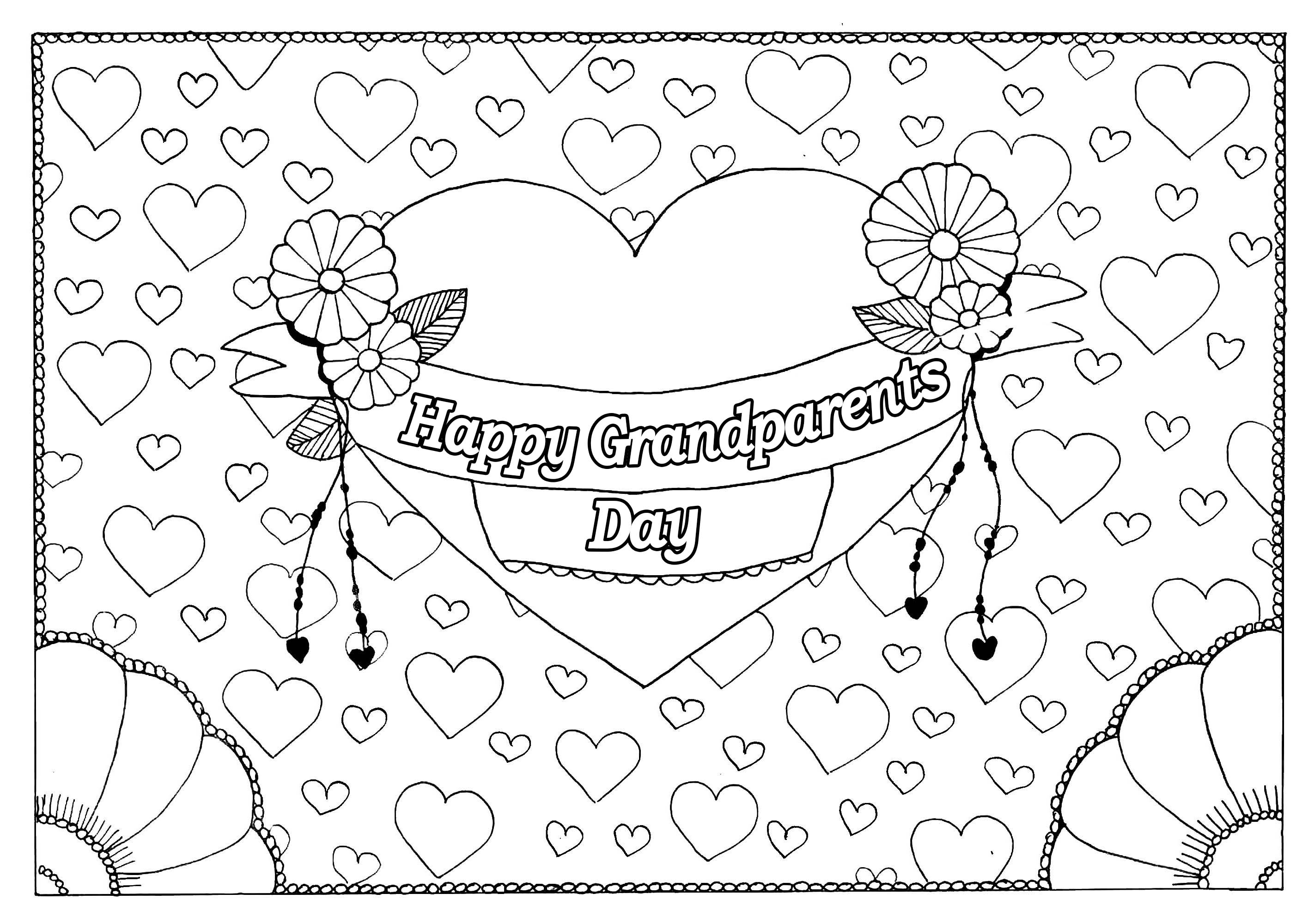 Grandparents day coloring page : Big & little hearts