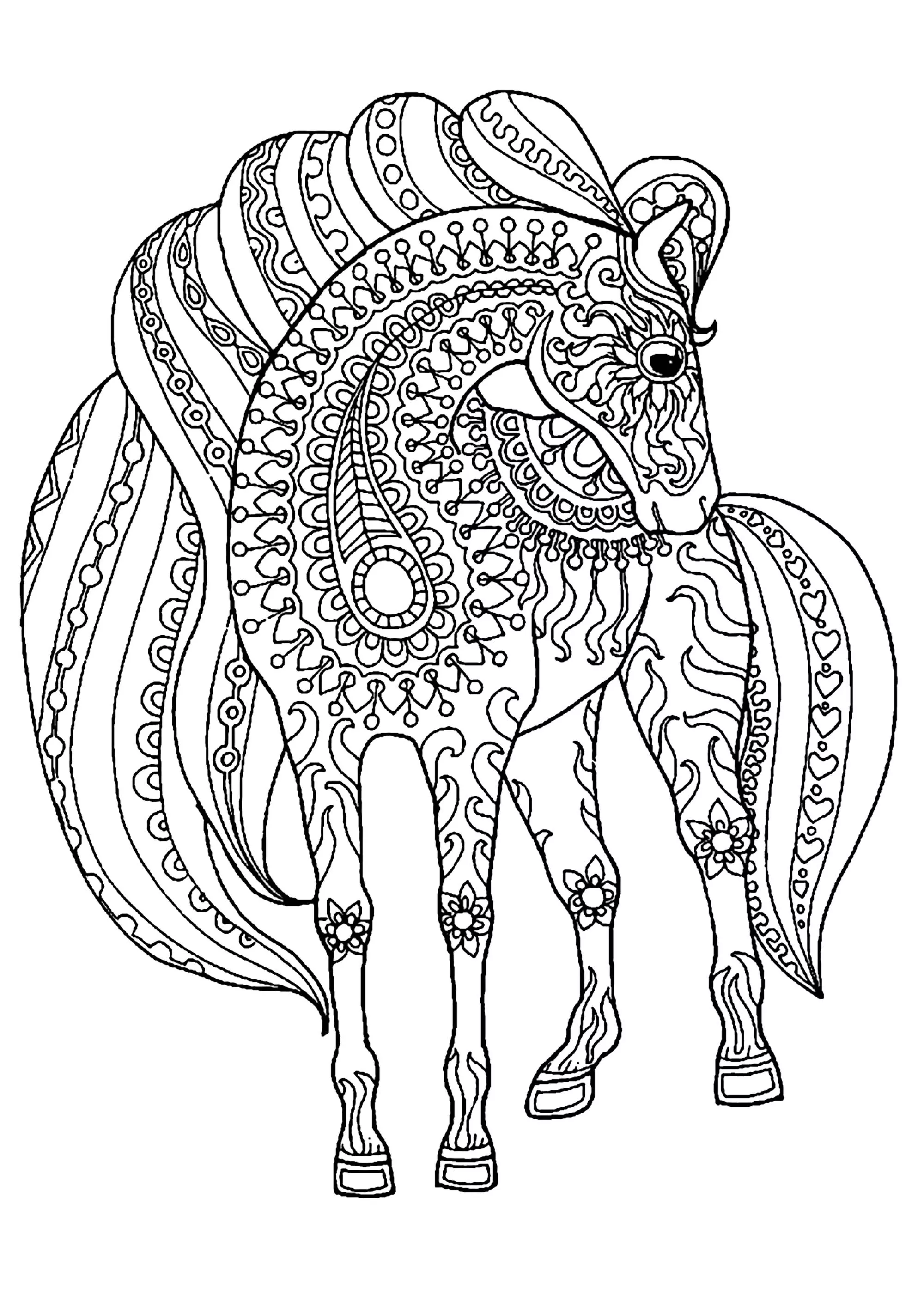 Horse simple zentangle patterns (Printable Coloring Page for adults)