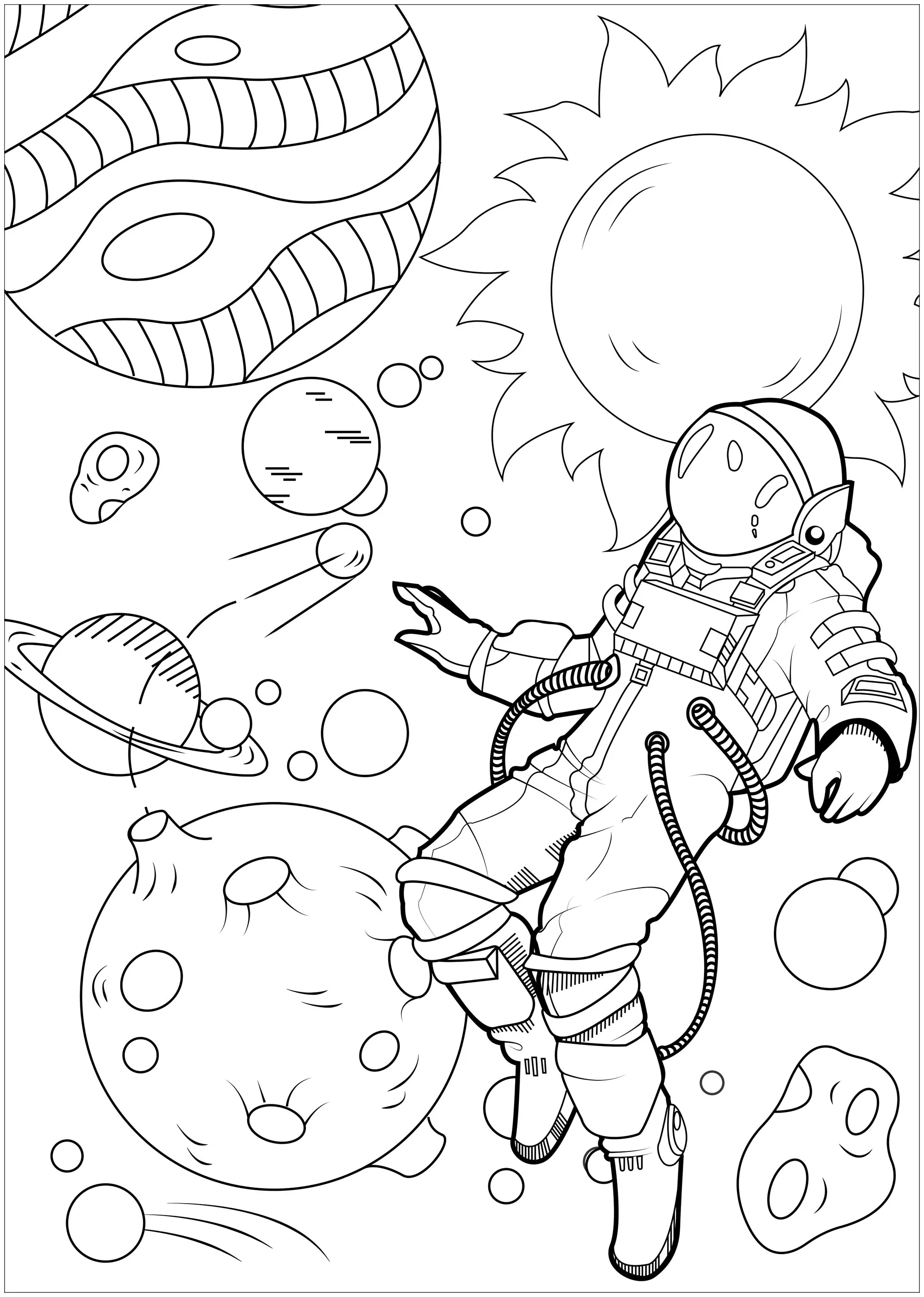 In weightlessness (Printable Unclassifiable Coloring Page for adults)