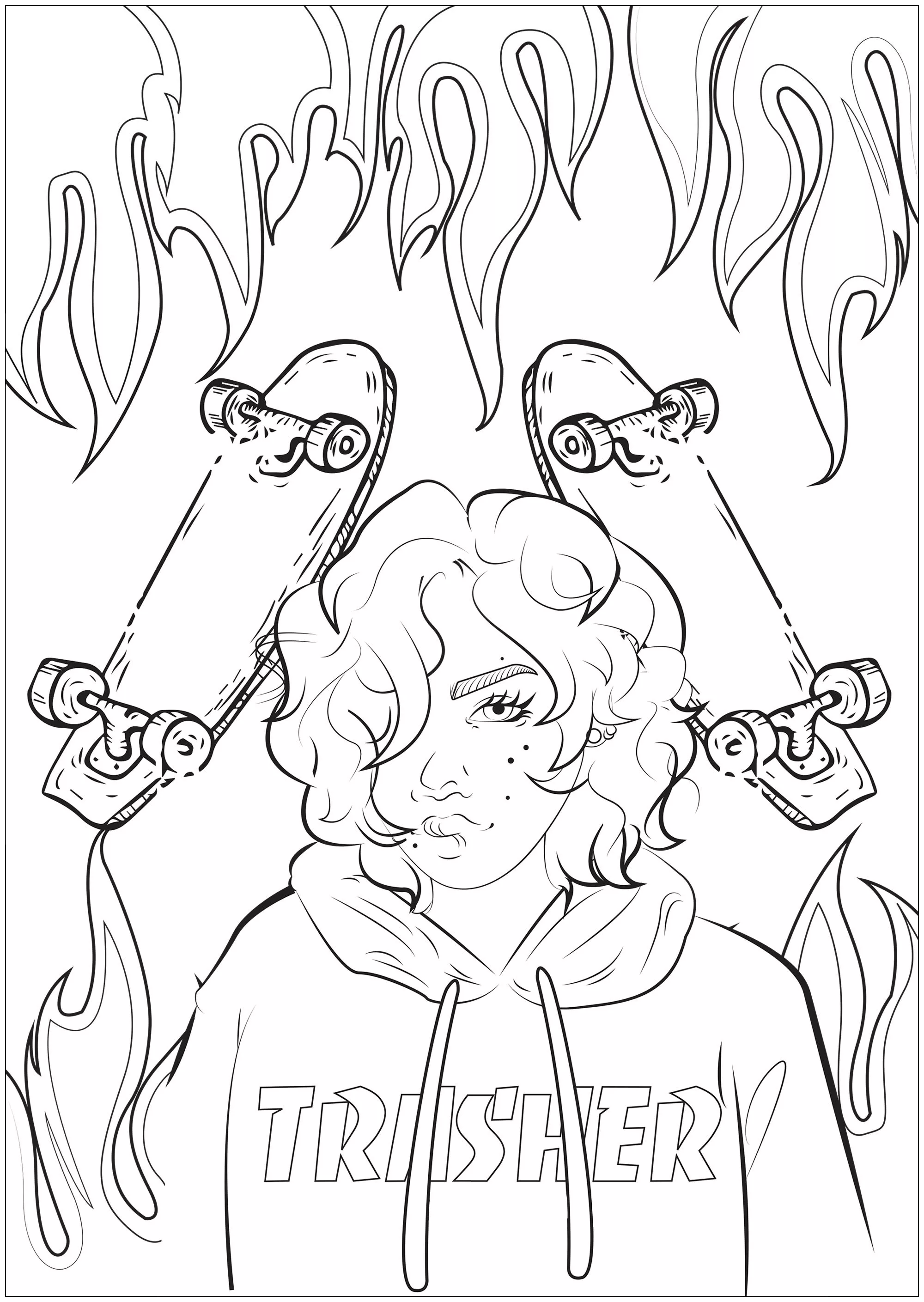 Trasher girl (Printable Unclassifiable Coloring Page for adults)