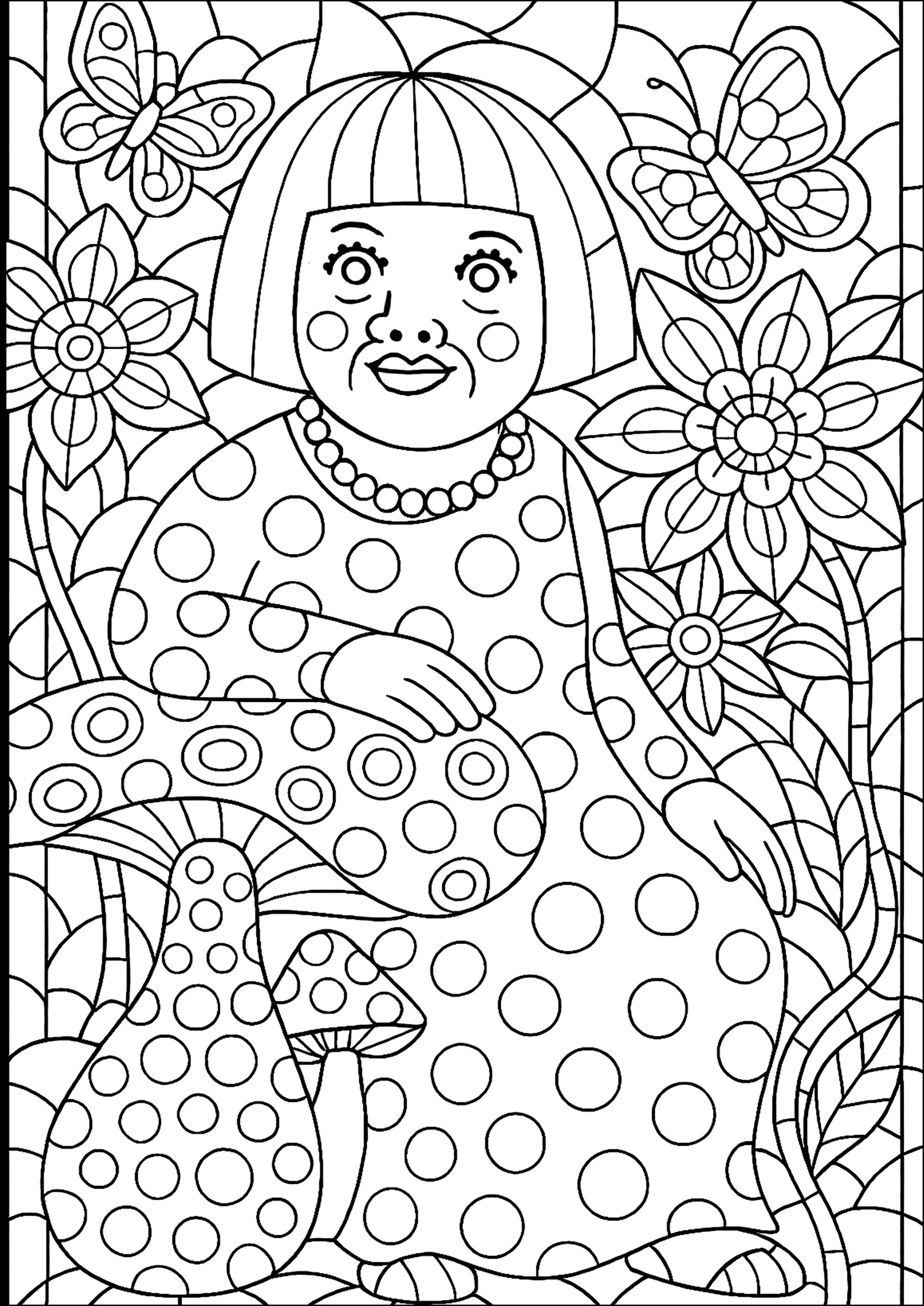 Unclassifiable Coloring Page : Yayoi Kusama Printable Unclassifiable Coloring Page for adults : Yayoi Kusama
