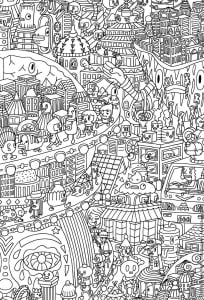 An ordinary day at Tiny City (Unclassifiable Coloring Page)