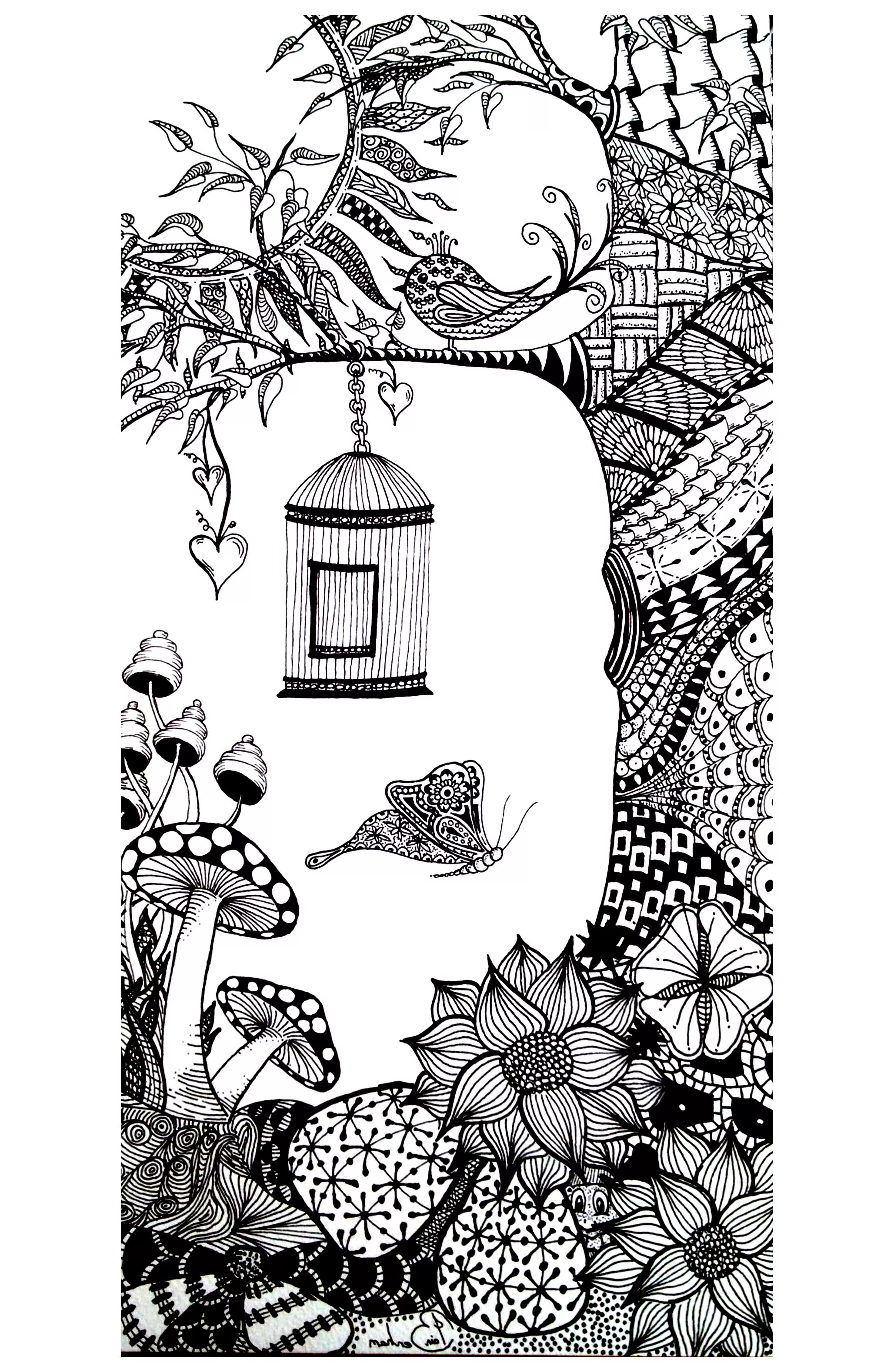 Animals bird butterfly (Printable Butterflies & Insects Coloring Page for adults)