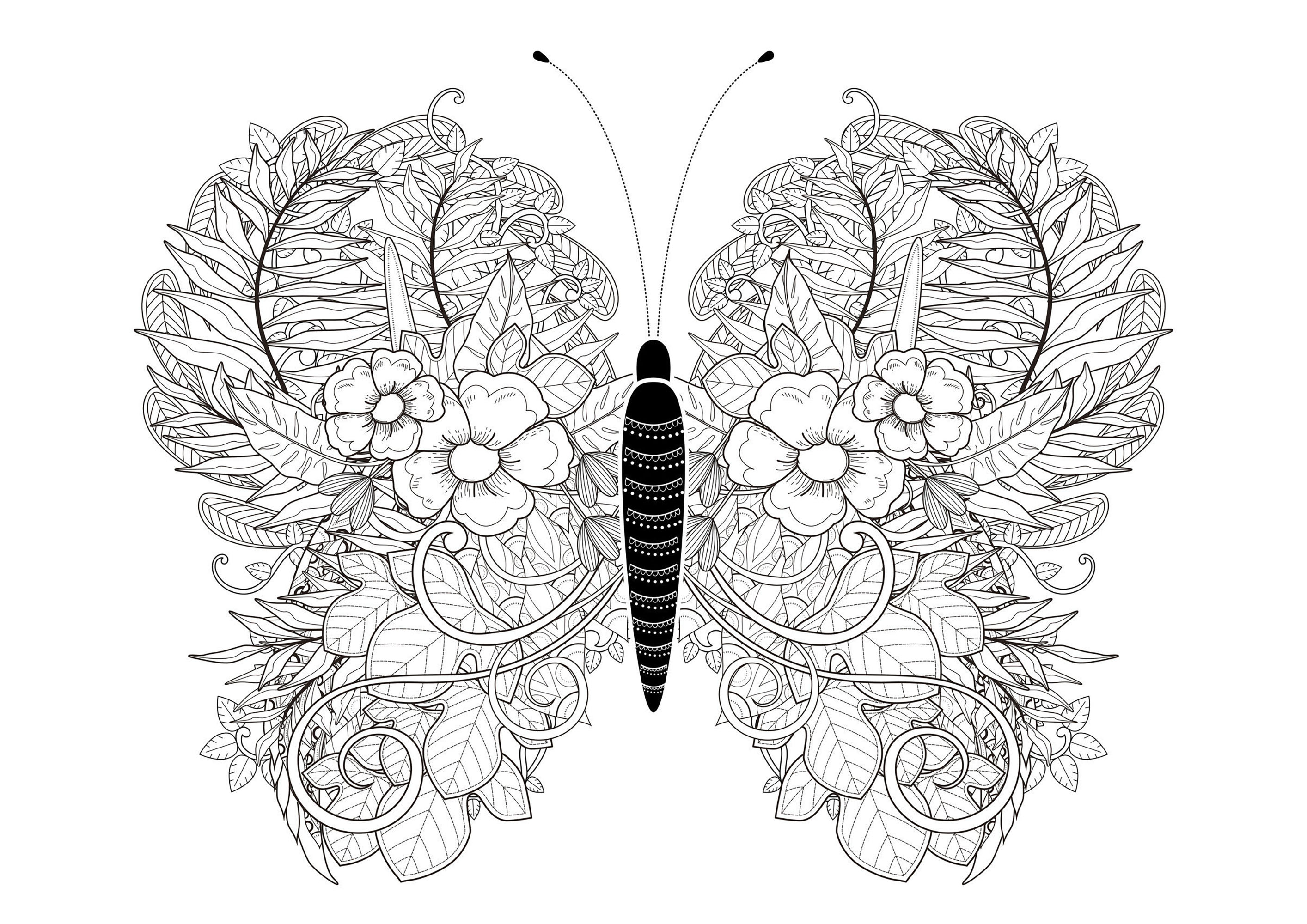 Download Butterfly with incredible leaves - Butterflies & insects Adult Coloring Pages