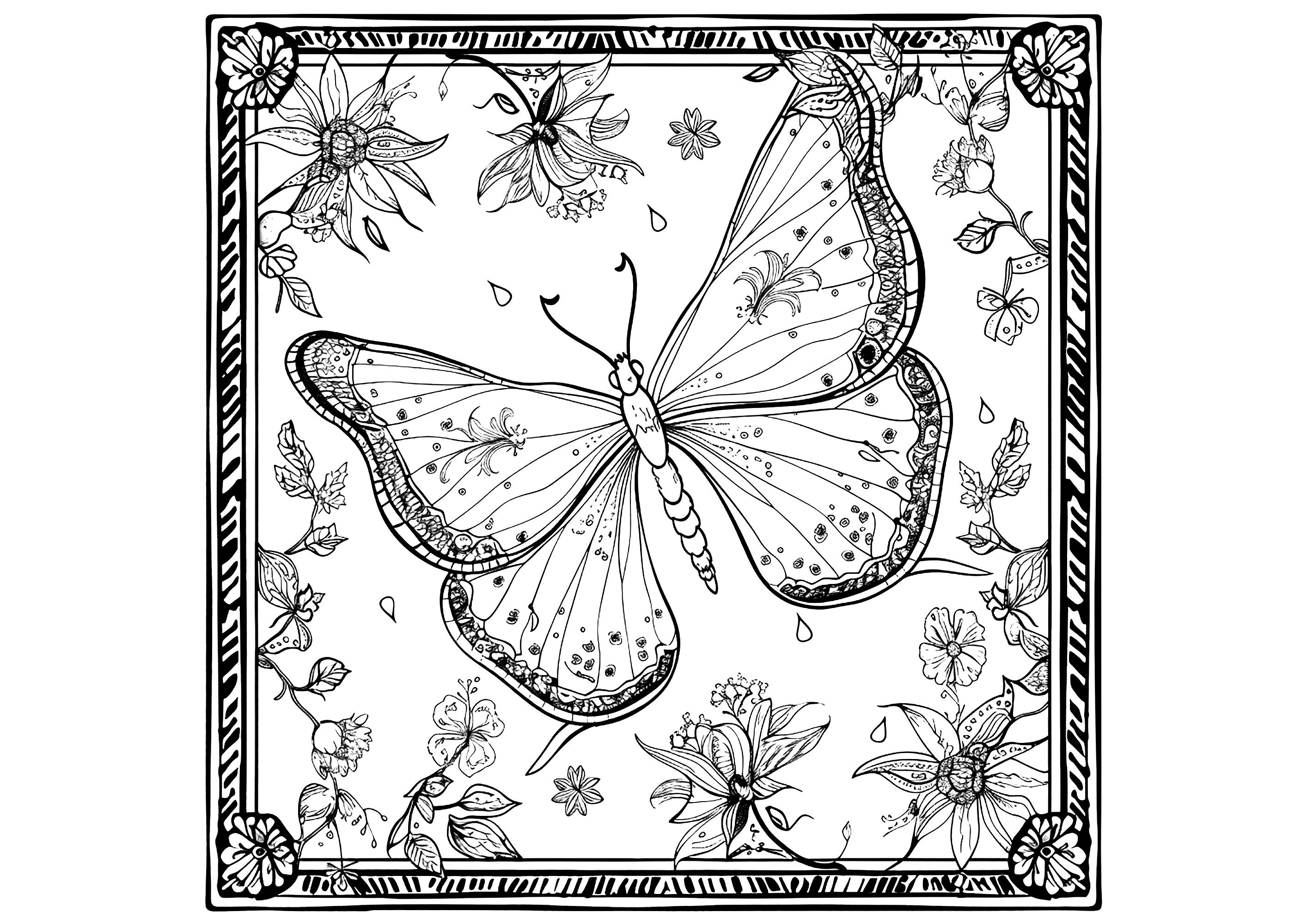 Graceful flight of an elegant butterfly (Printable Butterflies & Insects Coloring Page for adults)