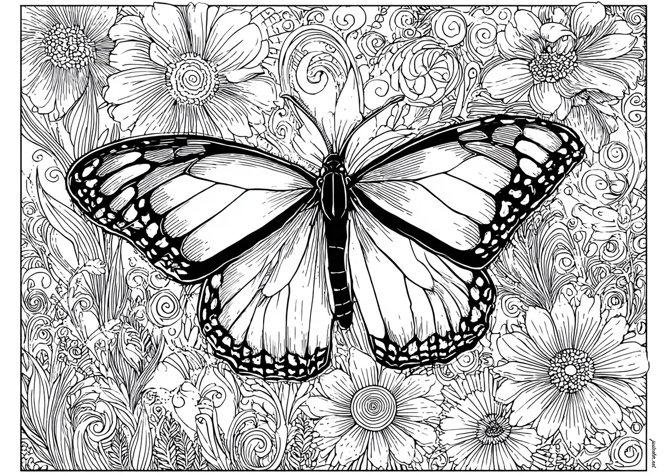 Insects-82972 (Printable Butterflies & Insects Coloring Page for adults)