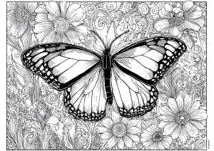 Majestic butterfly and beautiful flowers