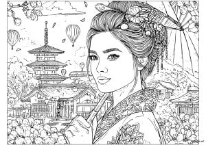 Serenity of a geisha in the garden