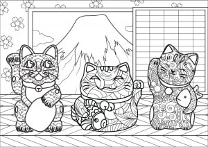 Maneki Neko In Front Of Japan's Mount Fuji  Complex Version 