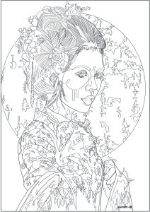 Printable Japan Coloring Page for adults : Portrait of a Japanese girl
