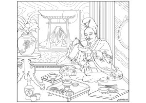 Printable Japan Coloring Page for adults : Japanese meal