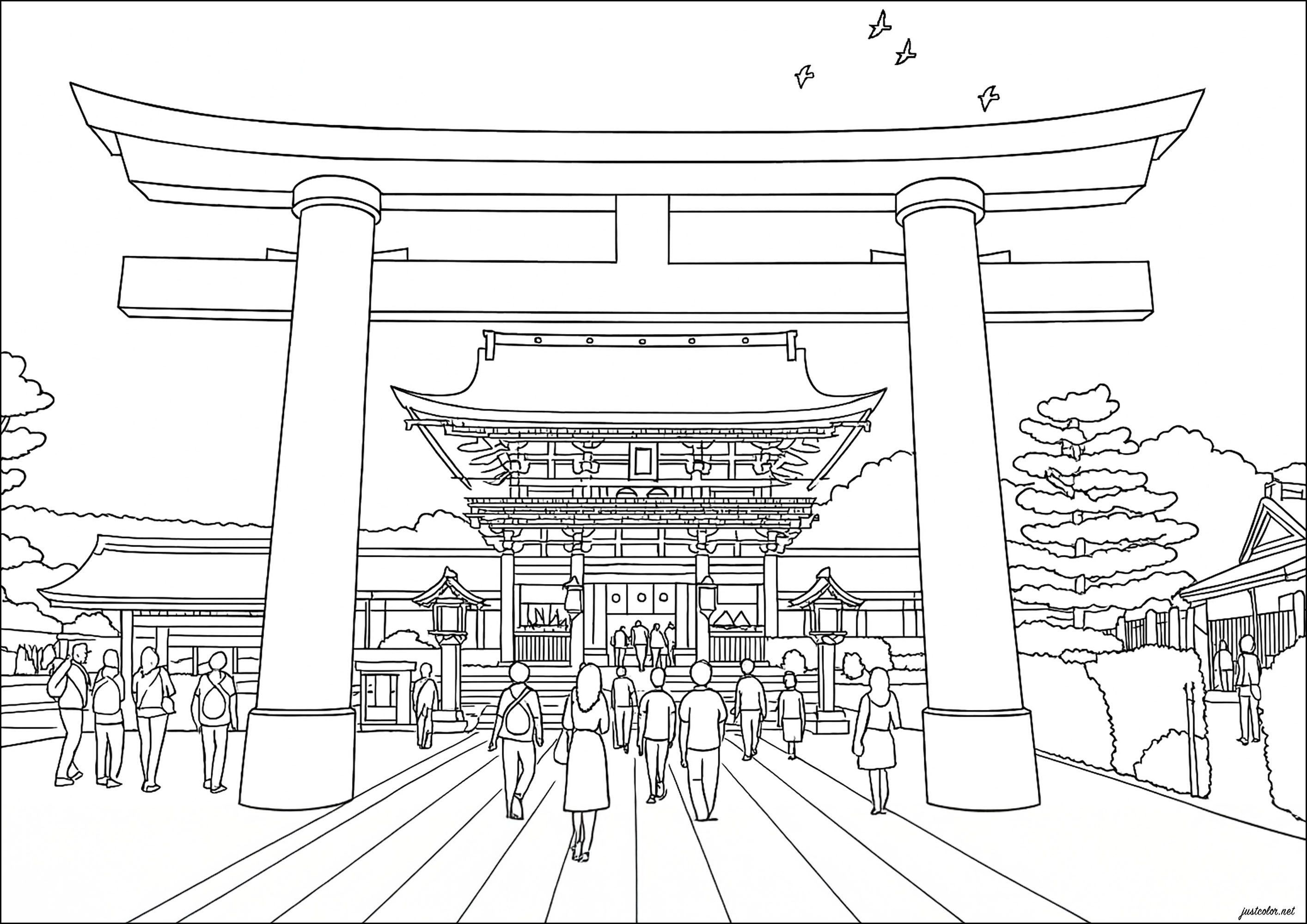 Fushimi Inari-taisha Shrine - Kyoto (Japan) (Printable Coloring Page for adults)