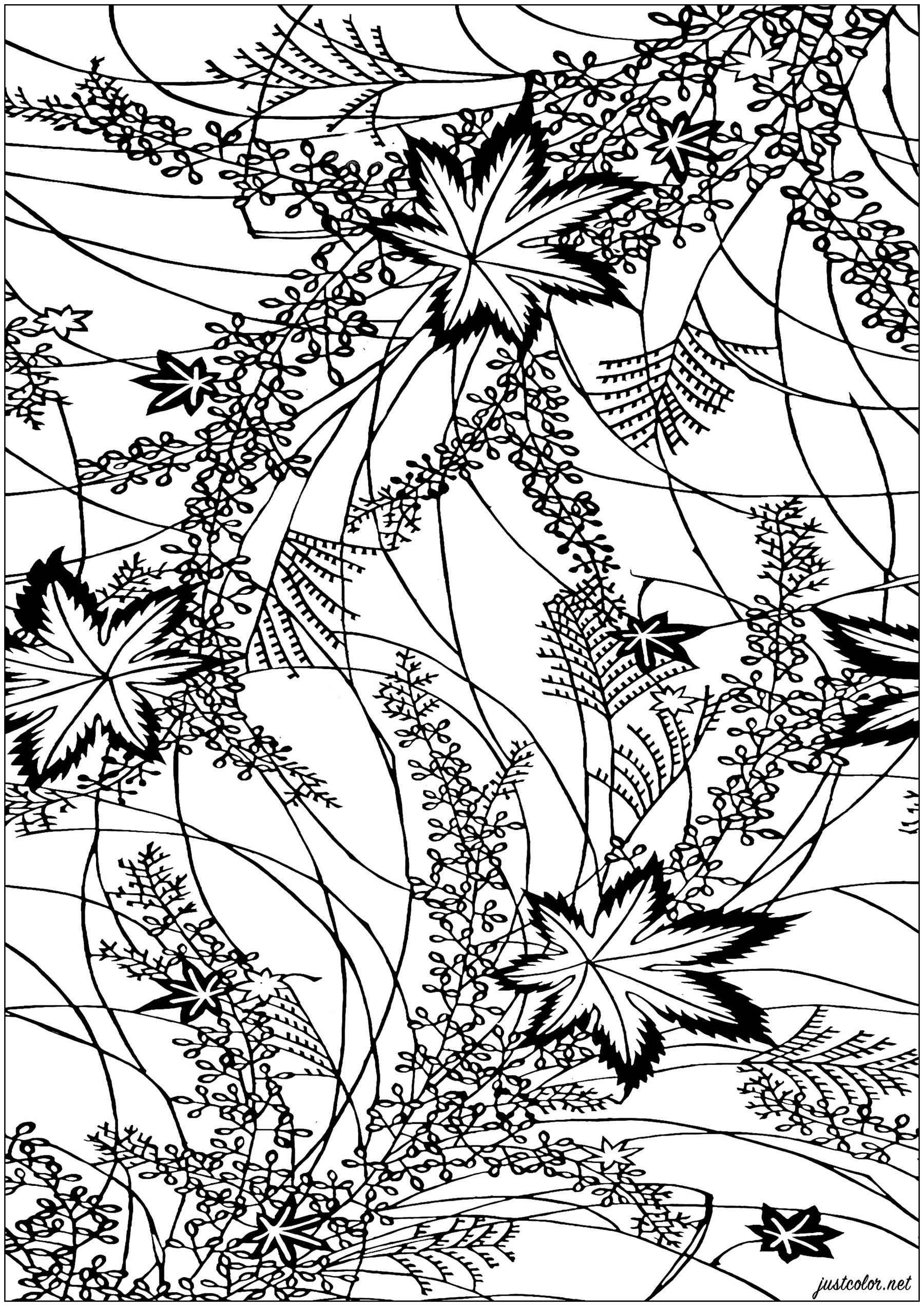 Coloring page created from a Traditional Japanese Stencil Design - model 2. The stencils are made from pieces of paper layered one on top of one another, stuck together using persimmon sap, making the material impermeable, and then cut. A mesh of silk thread is stretched between the two parts of the decoration to hold everything in place. One stencil is needed per color.Their size depends on the width of the panel making up the kimono.