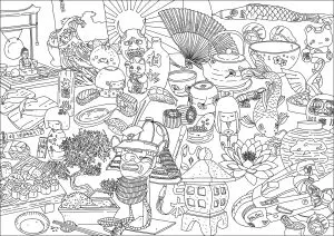 Mosaic of Japanese symbols