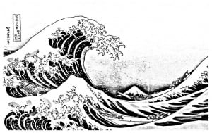 Coloring for adult : The Great Wave off Kanagawa (Japan Coloring Page)