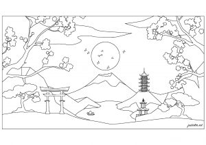 Coloring japanese landscape