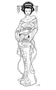 Elegant Japanese woman (Japan Coloring Page)