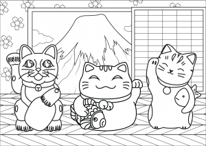 Maneki Neko in front of Japan's Mount Fuji (simple version)