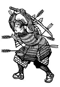 Samurai pierced by bow arrows