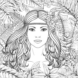 Coloring forest woman potrait