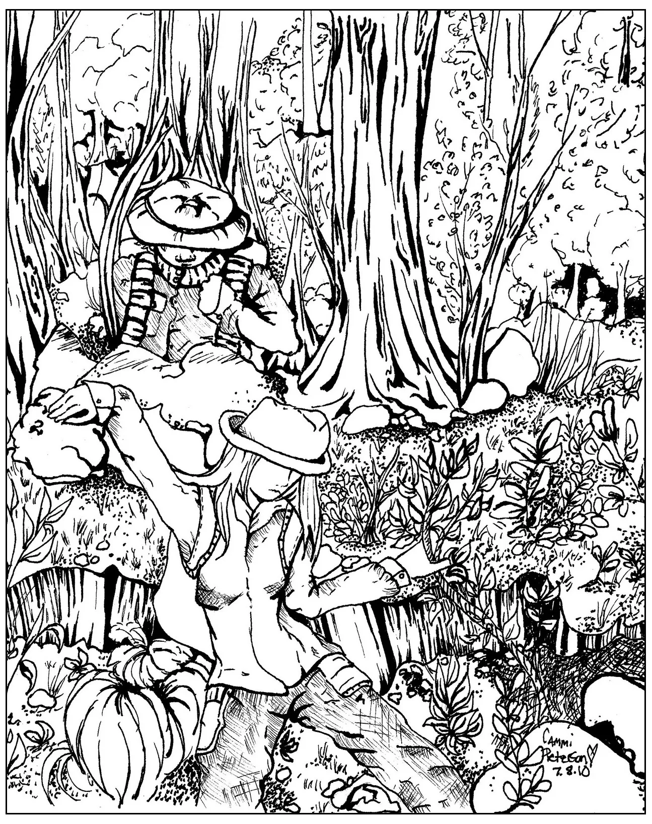 Lost in forest (Printable Jungle & Forest Coloring Page for adults)
