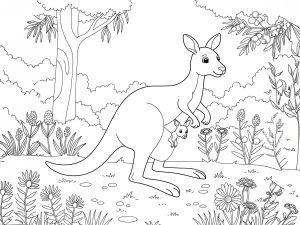 Mama kangaroo and her baby (Coloring Page)