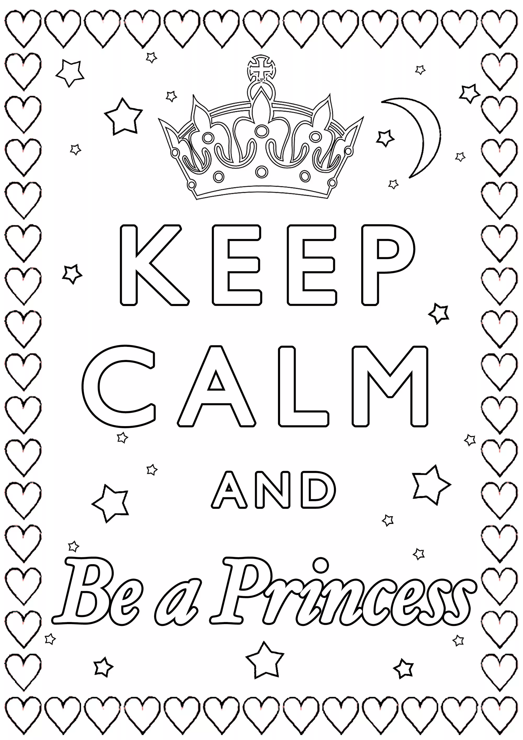 Keep Calm and be a Princess (Printable Keep calm and … Coloring Page for adults)