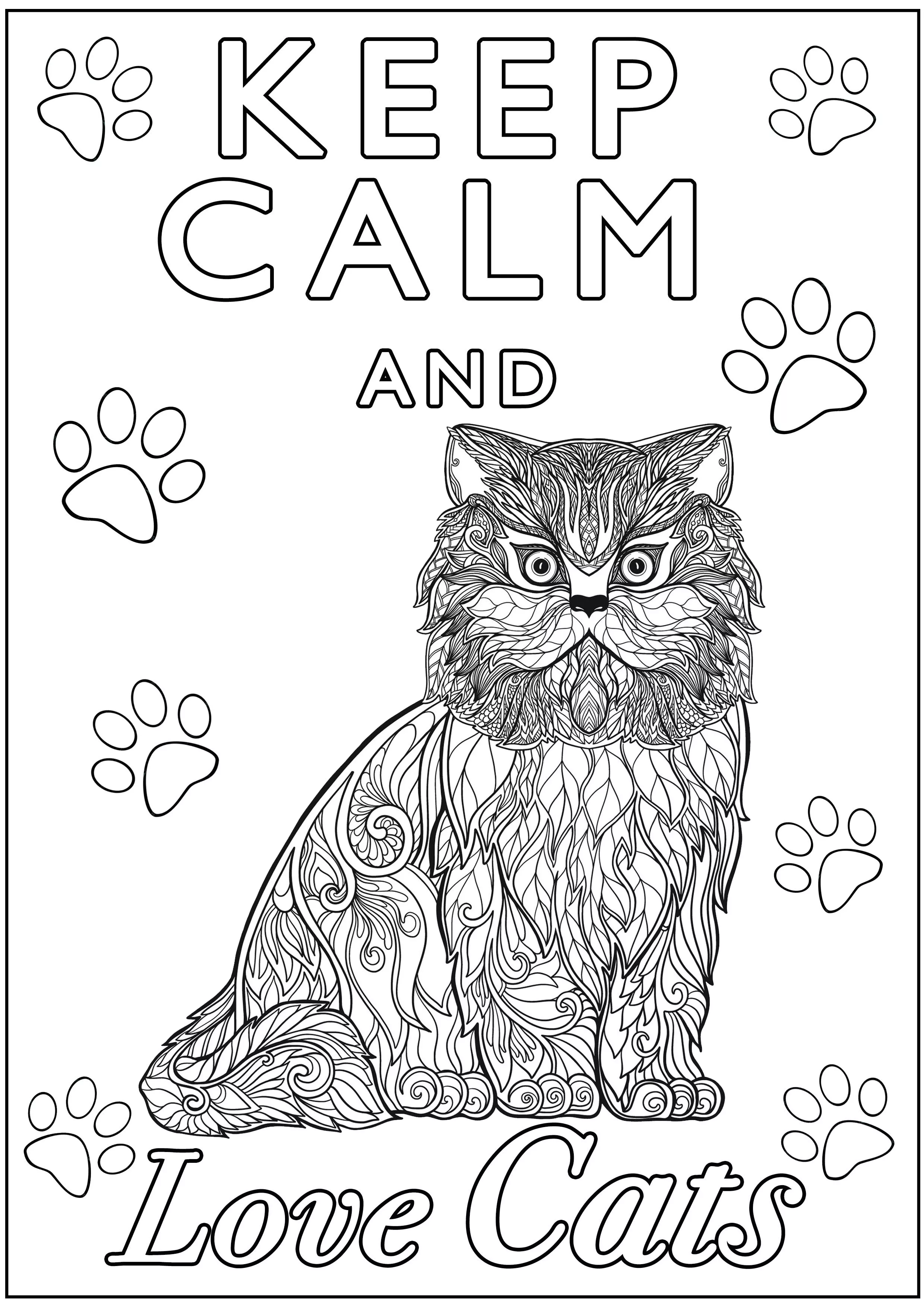 Keep Calm and Love Cats (Printable Keep calm and … Coloring Page for adults)
