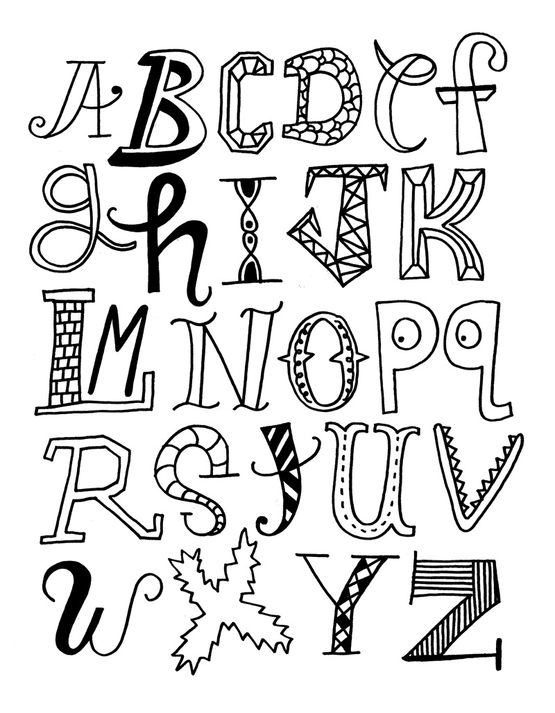 Alphabet different styles - Alphabet Coloring pages for kids to print ...