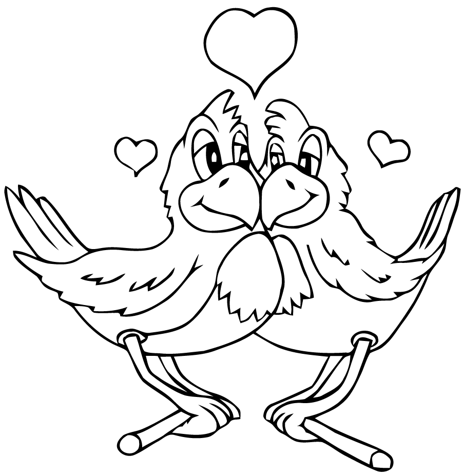 Birds in love - Animal Coloring pages for kids to print & color