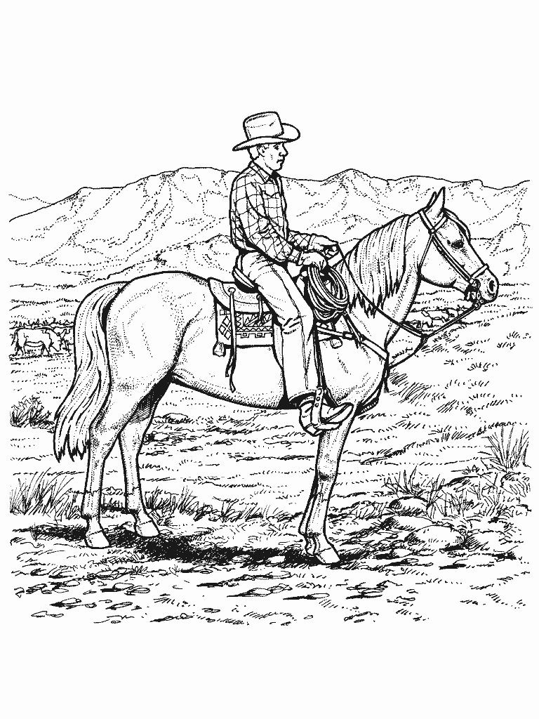 Cow boy on a horse - Animal Coloring pages for kids to print & color