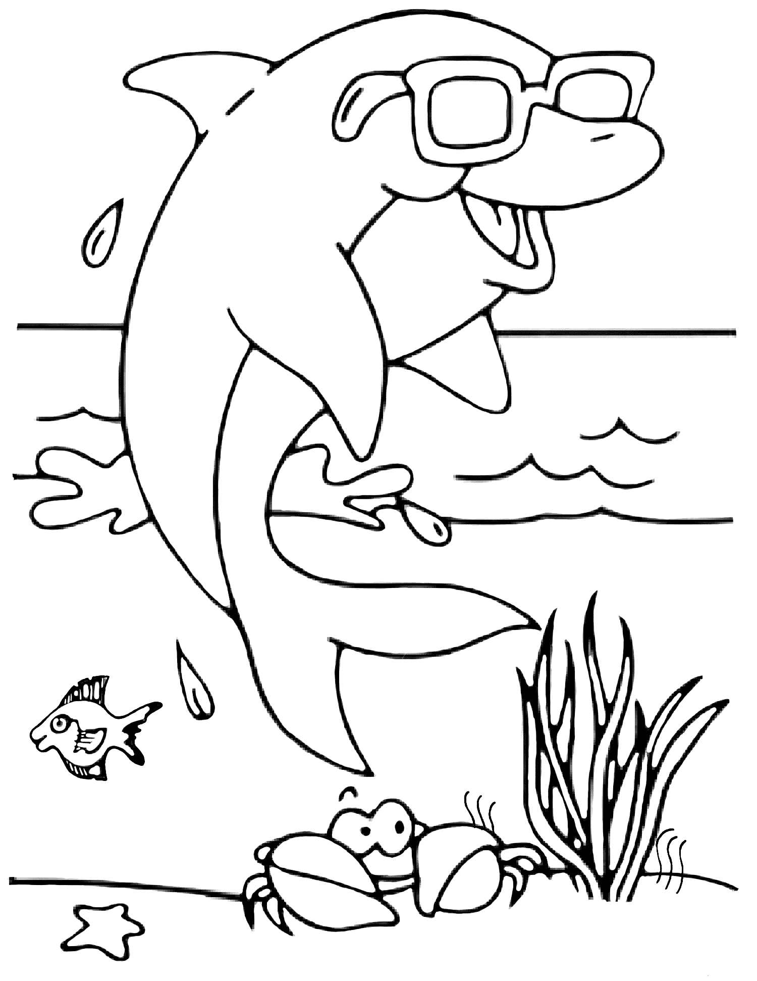 Dolphin with glasses - Animal Coloring pages for kids to ...