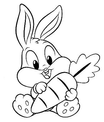 Funny rabbit with carot (Printable Animals Coloring Page for adults)