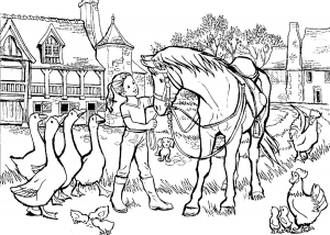 coloring-girl-with-horse-and-other-animals-lot-of-details