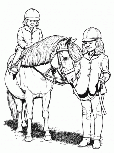 Coloring two girls and a horse