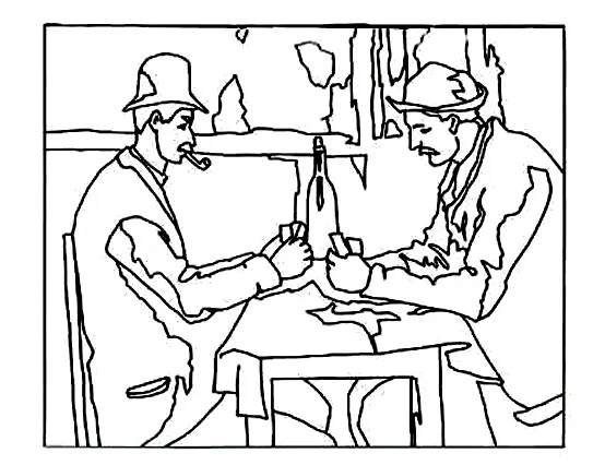 Cezanne card players (Printable Art Coloring Page for adults)