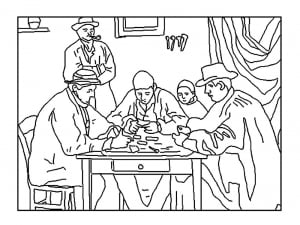 Coloring cezanne card players 2