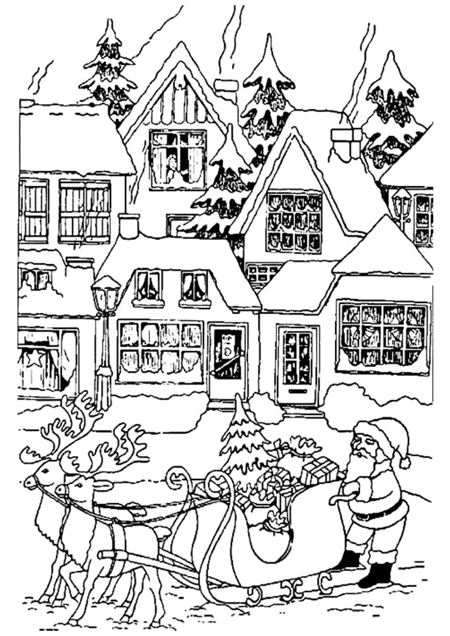 Christmas houses with santa claus - Christmas Coloring pages for kids