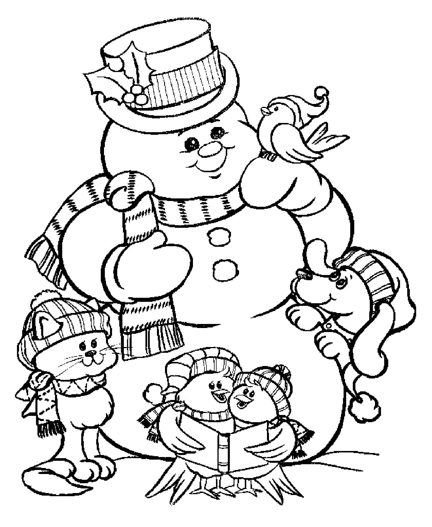 Snowman Christmas Coloring pages for kids to print & color