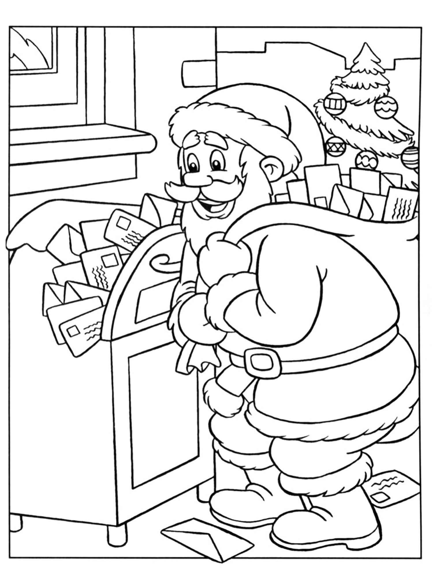 Download Santa claus and his letters - Christmas Coloring pages for kids to print & color