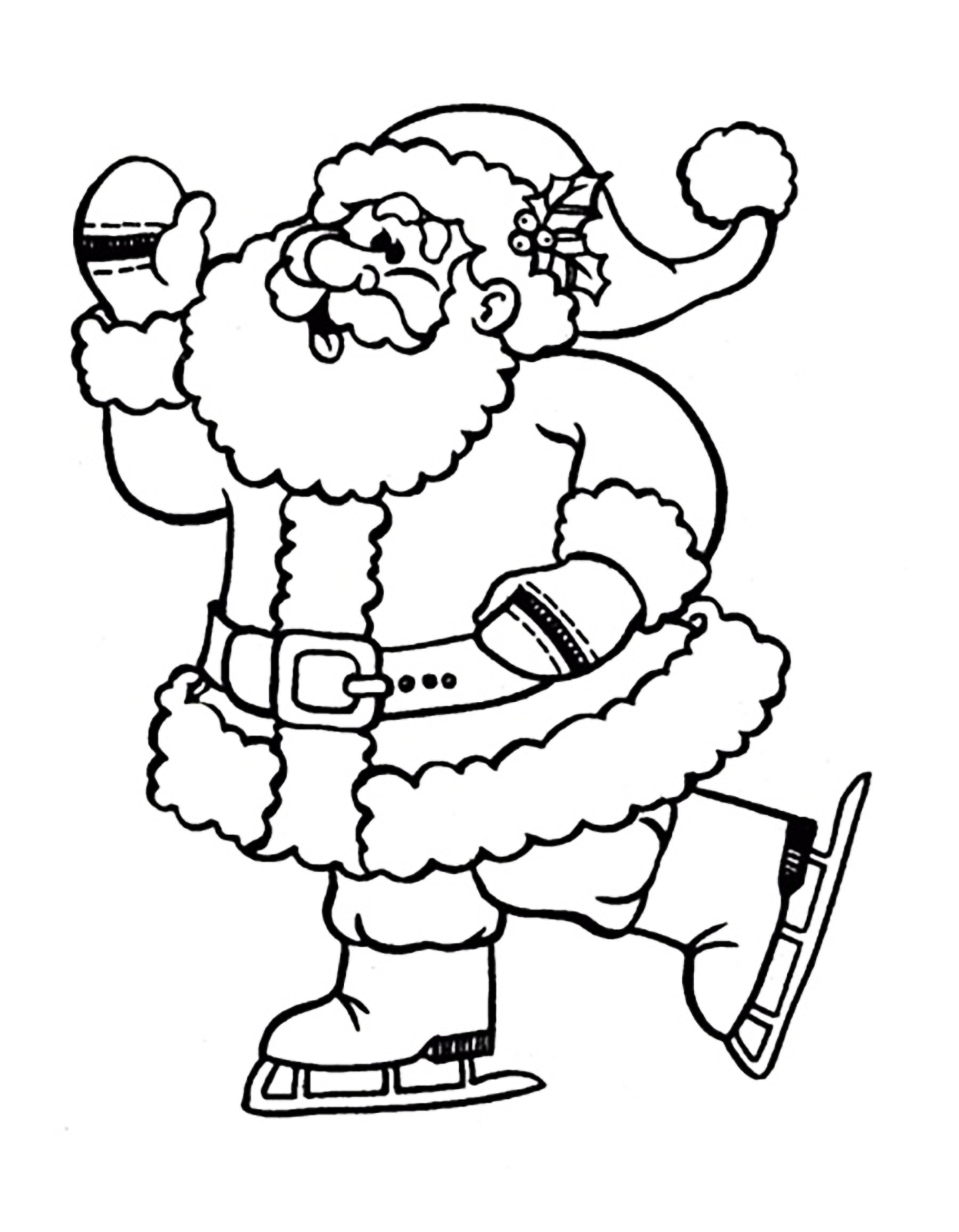 Coloring pages for kids Santa claus ice skating Print